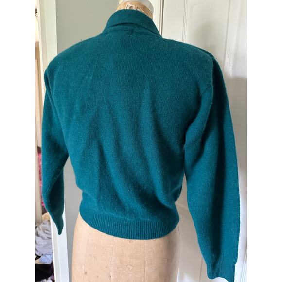Vintage Lauren Cole Teal Wool angora Cardigan jacket knit blazer gold buttons P - Picture 14 of 15